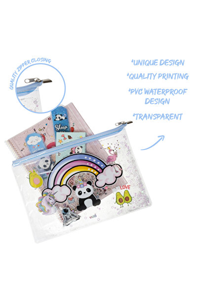 VUKİ Vuki Mix Simli ve Sulu Fermuarlı Şeffaf A4 Dosya