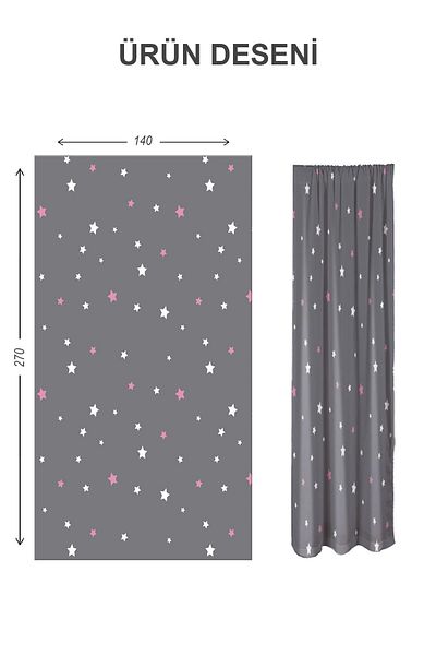 Doruklar Home Collection Digital Printing Washable Star Pattern 2 Wings Baby and Children's Room Background Curtain