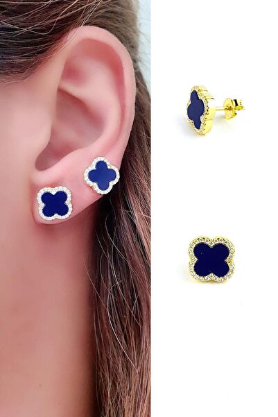 OSESHOP Lacivert Taşlı Zirkon Taş Detaylı 925ayar Gümüş Üzerine Altın Kaplama...