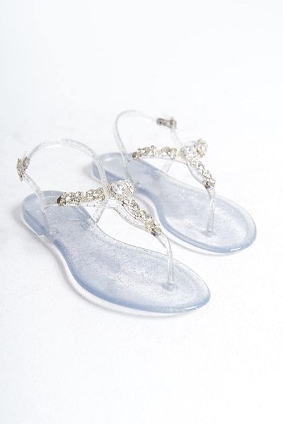 Mubiano Sandale plate pentru femei de vară, transparente, gri cu sclipici, cu detaliu de piatră-mstb6262-sgs
