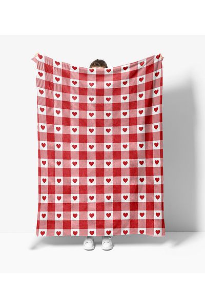 Erays Home Plaid Heart Pattern Printed Fleece Blanket Tv Blanket