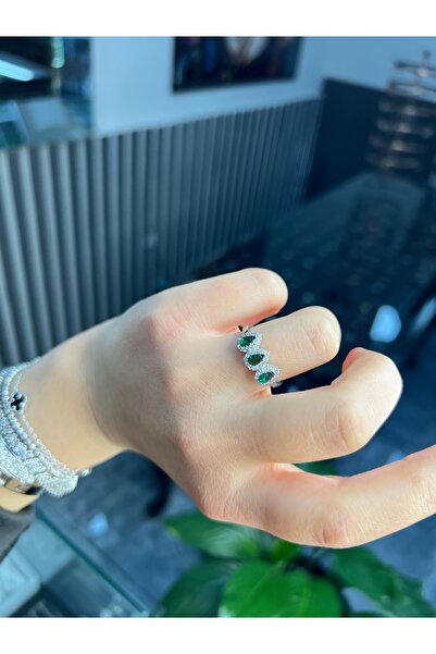 925Silver 3 taşlı damla yüzük