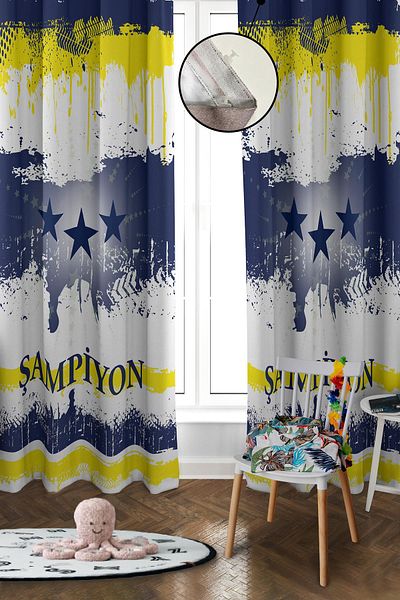 Doruklar Home Collection Digital Printing Washable Modern Patterned 2 Wing Baby and Children's Room Background Curtain