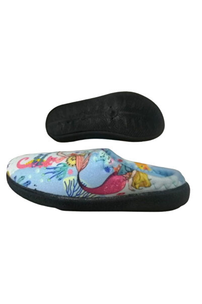 GEZER Kız Çocuk Açık Mavi Okyanus ve Deniz Kızı Figürlü Ev İçi Terlik gzrtr985530