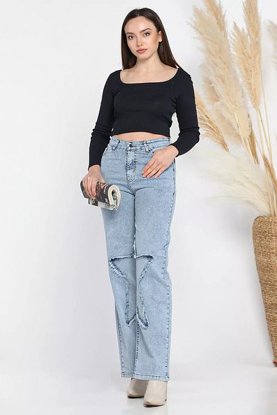 GÜLSELİ Pantaloni blugi de damă, albastru gheață, cu talie înaltă, cu ciucuri