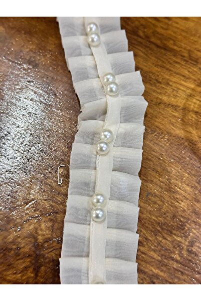 Gönülden Tasarım EKRU PERLE CU Mărgele Pliuri Cusătură Bandă Accesoriu Îmbrăc...