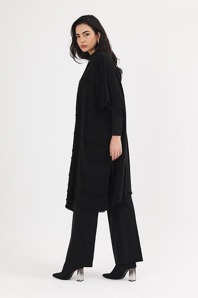 Uludağ Triko Women's Black Seasonal Tasseled Long Poncho