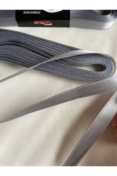 partici dükkanı Gray Satin Ribbon 1 Piece - Width 1cm Length 10Meters