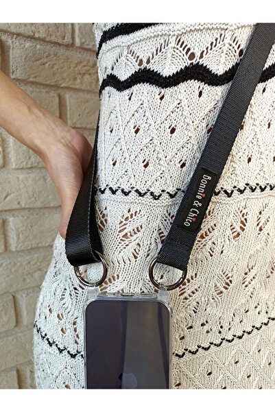 Bonnie&Chico iPhone 16 Promax Transparent Case with Diagonal Insertion Adjustable Length Smoke Phone Strap