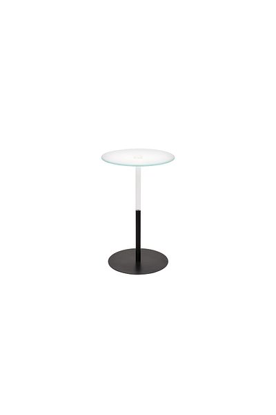 Areka Black service table, black iron base, clear glass top