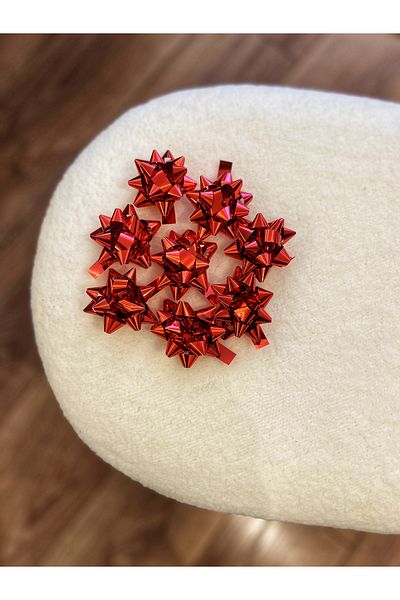 MEKİK BUTİK 20Pcs Metallized Red Raffia Gift Ornament Star - Gift Packing Ornament - Raffia Ornament