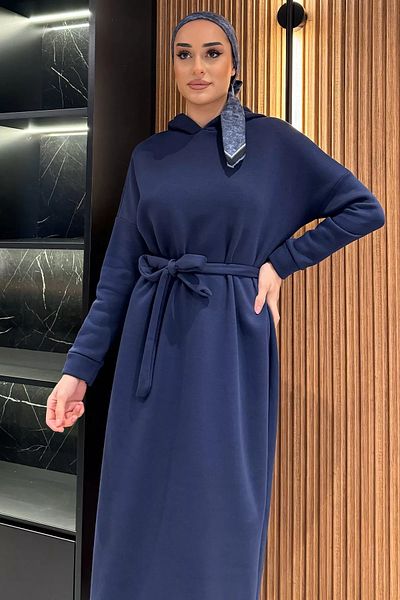 julude Φόρεμα Hijab με κουκούλα σε μπλε ναυτικό με τρεις κλωστές