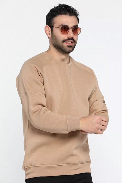 MİSHAR İTALİA Суитшърт с кръгло деколте Biscuit и 3 нишки с повдигнати елементи