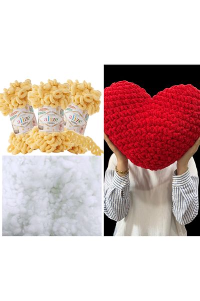 Alize Heart Pillow Puffy Material 3 Puffy και 400 γρ. Σετ ινών με χάντρες
