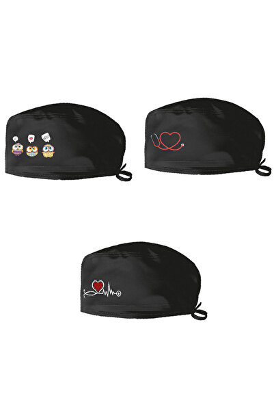 bonecim 3lü Siyah Baskılı Cerrahi Bone Doktor Hemşire ve Sağlıkçı Bonesi | 3 ...