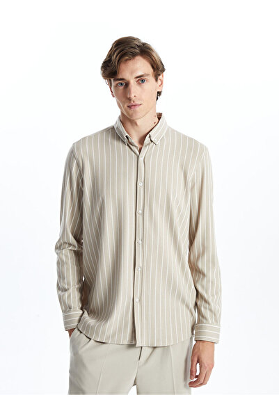 LC Waikiki Ανδρικό ριγέ μακρυμάνικο πουκάμισο με λεπτή εφαρμογή