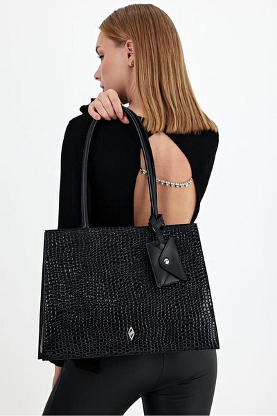 Aron Atelier Abella Shiny Black Women's Briefcase Laptop and Casual Shoulder Bag