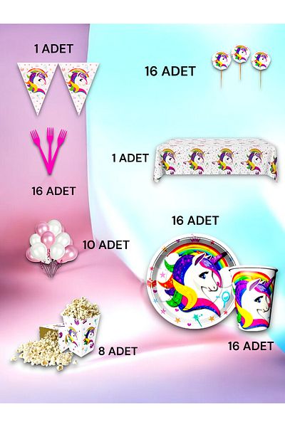 VibeHome Unicorn Themed Luxury Set for 16 - Birthday Party and Fun Events