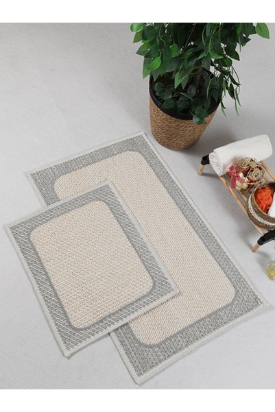 Myevilla Natural Cotton Rug Washable Bath Mat Set of 2 Toilet Seat 60X100-50X60Cm 7034