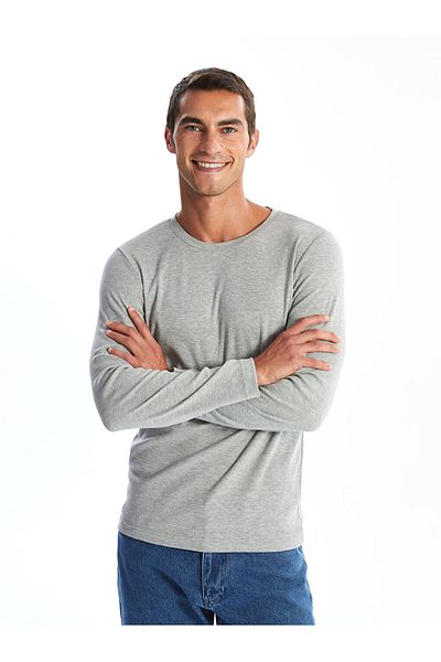 LC Waikiki Men's Combed Cotton T-Shirt - Crew Neck, Long Sleeve