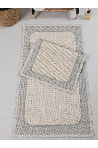 Myevilla طقم بساط حمام قابل للغسل من القطن الطبيعي مكون من 2 مقعد مرحاض 60x100-50x60 سم 7034