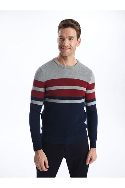 LC Waikiki Men's Striped Knitwear Sweater - Crew Neck, Long Sleeve