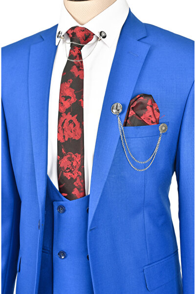 DeepSEA Ανδρική φόρμα 3 τεμαχίων με μονό κουμπί με διπλή σχισμή σε μπλε λεπτή εφαρμογή 2303108