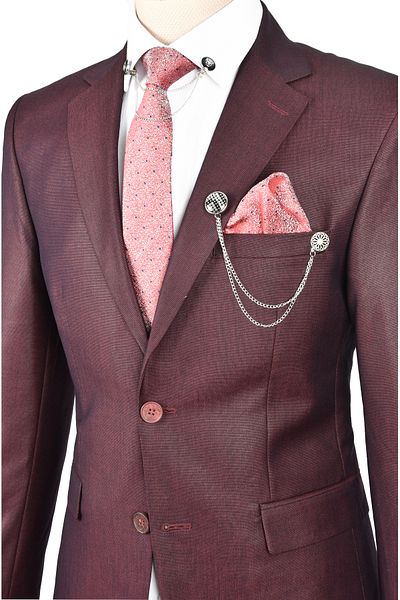 Rizz up Men's Plum Double Button Double Slit 2-Piece Suit