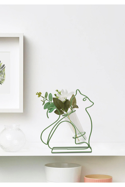 HOMİNG Homing Mint Yeşili Kedi Figürlü Dekoratif Çiçeklik 241795