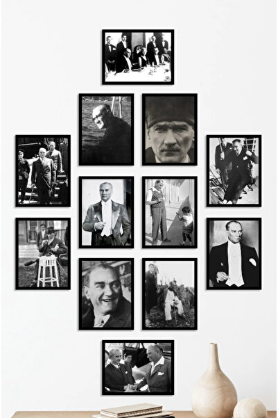 TABLOX Μουσταφά Κεμάλ Ατατούρκ Ασπρόμαυρος Πίνακας Ξύλινο MDF 12 τεμαχίων