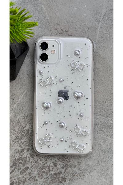 KVK PRİVACY حافظة شفافة متوافقة مع هاتف Apple iPhone 11 على شكل قلب لؤلؤي، غطاء لامع مقاوم للصدمات