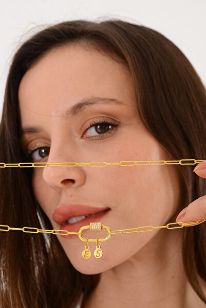 Ricco Jewellery 14 K Gold Kaplama 925 Ayar Gümüş Harf Charm Kolye