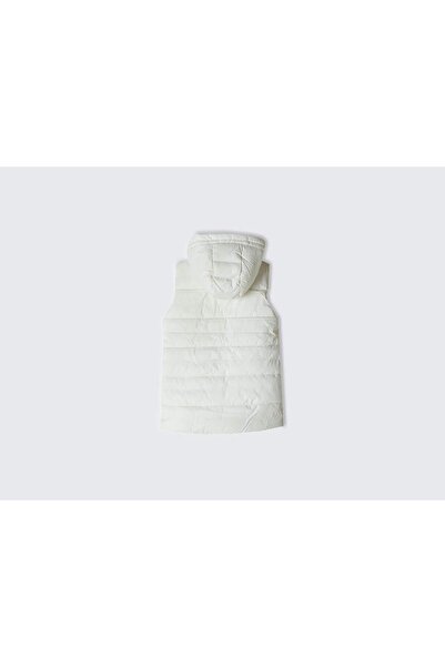 United Colors of Benetton Κοριτσίστικο λευκό λογότυπο τσέπης με κεντημένη κουκούλα μακρύ ψεύτικο πουπουλένιο γιλέκο