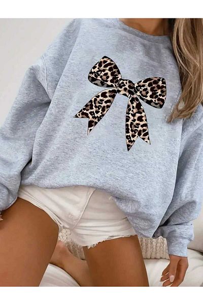 mia storia Crew Neck Leopard Star Print Oversize Women's Sweatshirt