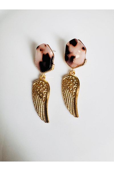 DEVİ fashion Angel Wing Leopard Earrings 6 cm