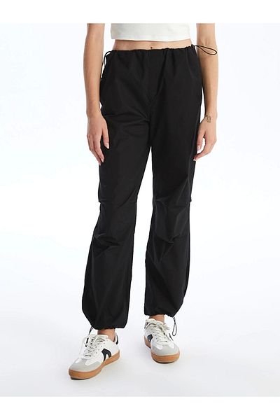 LC Waikiki Pantaloni drepti parașuta pentru femei Xside Black, cu talie elastică