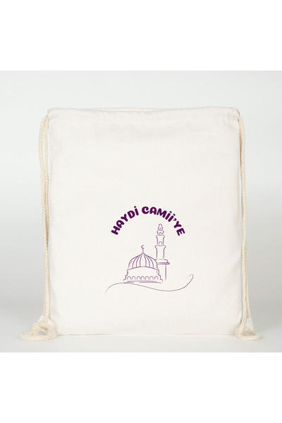 Dekim Moda Haydi Camiye Baskılı Krem Ham Bez Sırt Çantası
