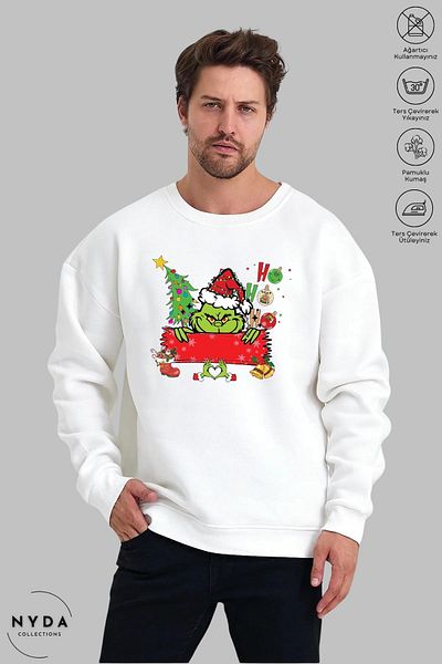 Nyda Collections Hanorac supradimensionat unisex cu mânecă lungă, cu inimă, cu imprimeu de Anul Nou