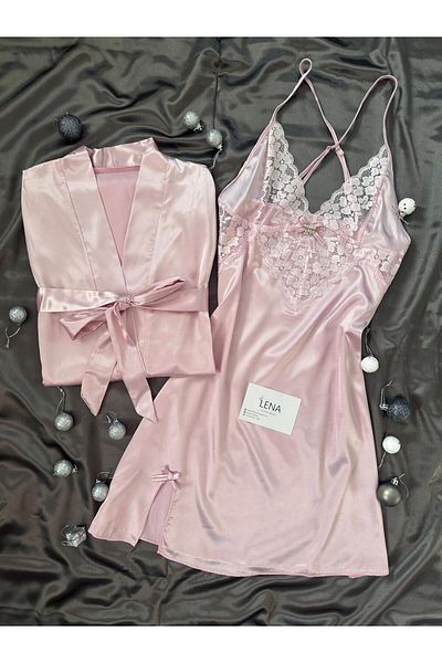 Lena Homewears Set de patru din satin mătăsos roz Deluxe