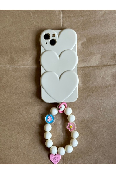 HYPERSOFT Iphone 13 (6.1 inç) Uyumlu Boncuk Bileklikli Parlak Love Kalp Kılıf