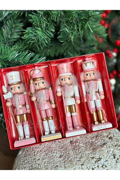 QUEEN AKSESUAR Pink and White 4-Movable Nut Lead Hanging Wood Set - Pine Tree Decoration