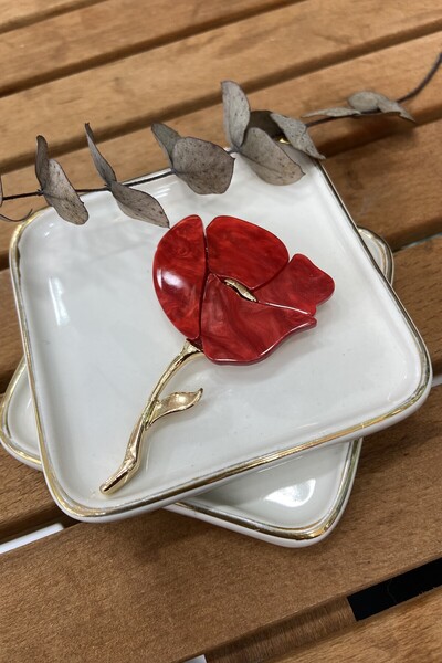 AURA ATELIER Kırmızı Kemik Gelincik Broş