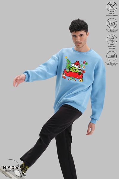 Nyda Collections Hanorac supradimensionat unisex cu mânecă lungă, cu inimă, cu imprimeu de Anul Nou