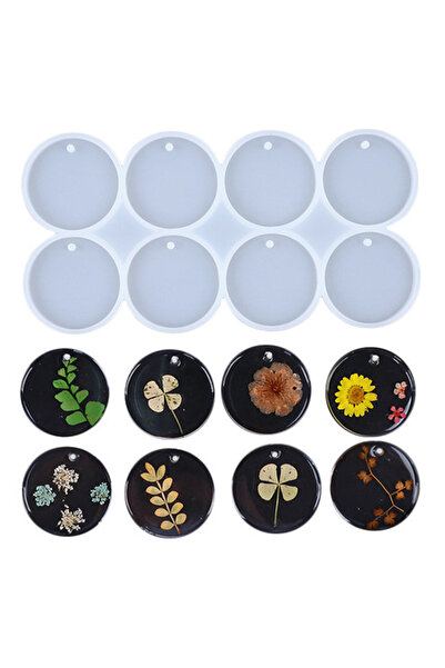 Getshopmini Epoksi Çoklu Yuvarlak Daire Delikli Anahtarlık Kolye Kalıbı Silikon 5x5cm GT9561