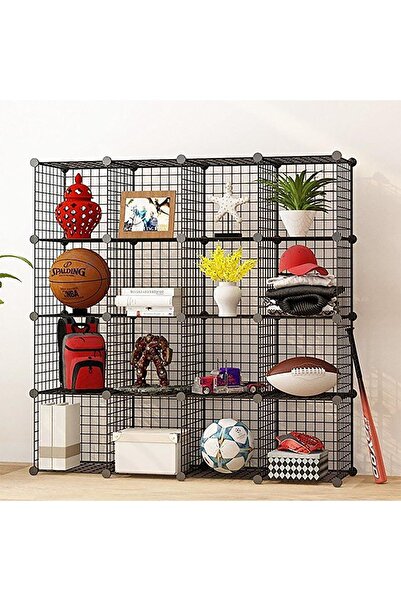 decorelax 16'lı Tel Küp Çok Amaçlı Organizer Raf Siyah 33cm