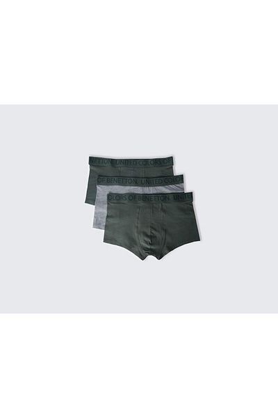 United Colors of Benetton Men's Anthracite 3-Piece Boxer Set with Logo Detail on Waist