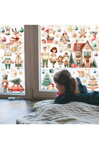 Sticker Ekspres One Day in the New Year's Town New Year's Ornament Glass Door Wall Christmas Sticker Set