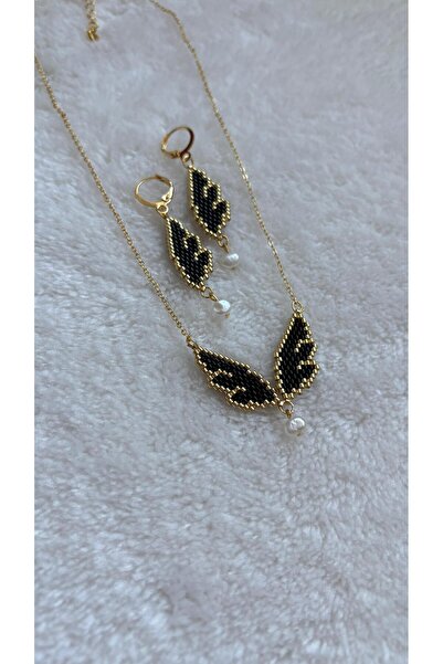 elamindunyasi Miyuki Örme Melek Figür Inci Boncuk Kolye ve Küpe Takım.