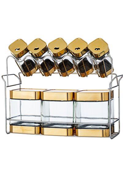 Dania مجموعة من 8 قطع من برطمانات التوابل الزجاجية مع حامل معدني