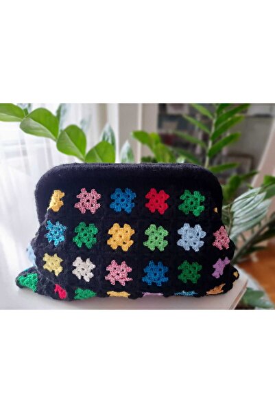 NEXT LİFE STORE Hand Knitted Colorful Small Motif 22 cm Scholarship Bag